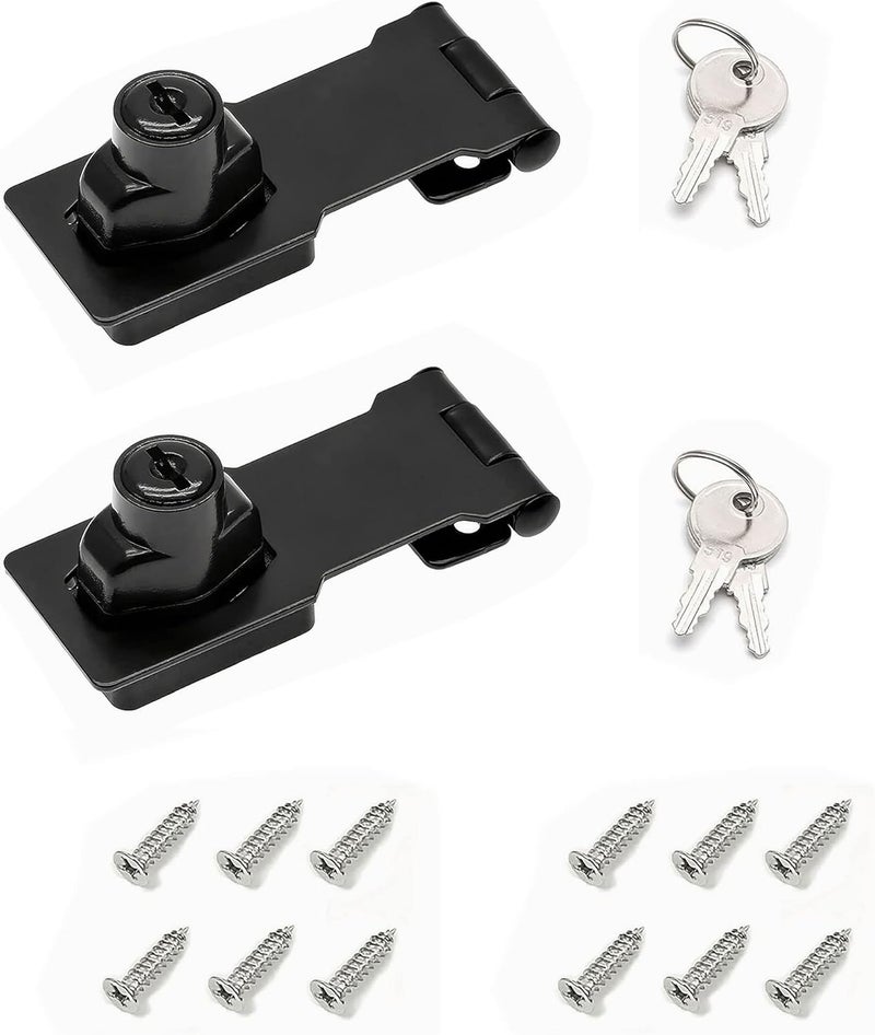 I-EASYDWW 3 Inch Keyed Hasp Lock for Cabinets & Small Doors, Twist Knob Design, Heavy Duty Zinc Alloy with Chrome-Plated Iron, Includes Keys & Screws - Black, 2 Pack - Image 1